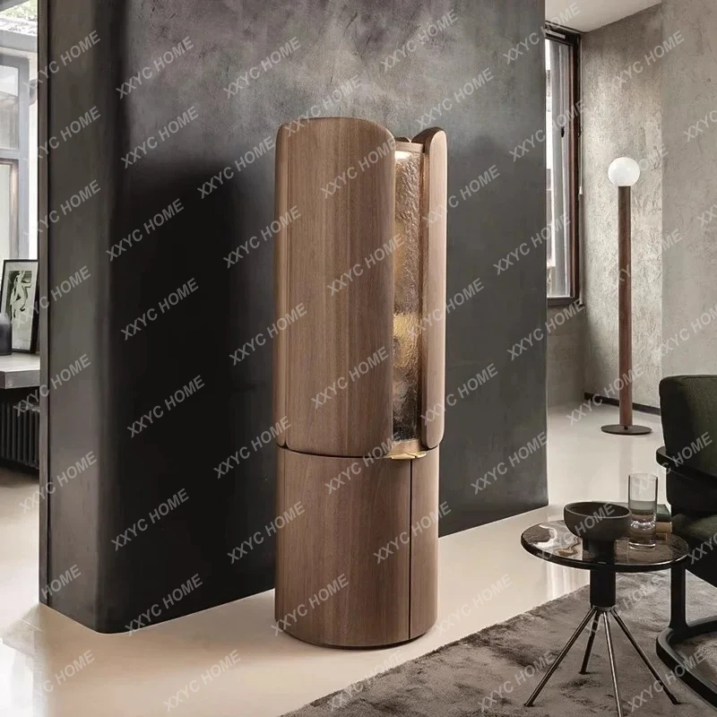 L Cylinder wine cabinet  light luxury solid wood circular wine cabinet designer villa storage display cabinet