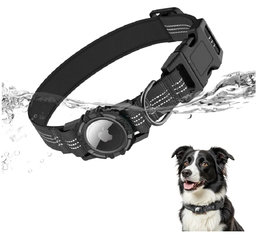 AirTag Dog Collar, IP68 Waterproof Integrated Air Tag Dog Collars with Reflective, Ultra-Durable, Comfortable Padded