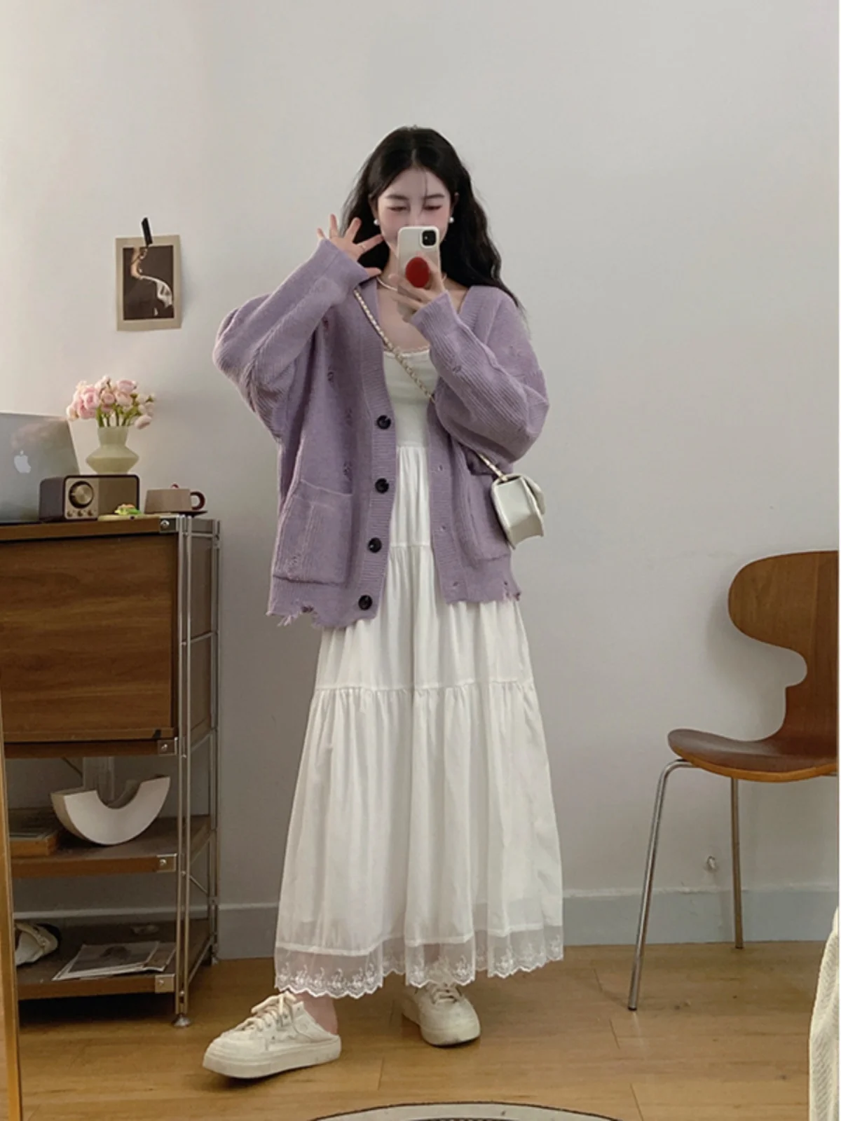 

plus Size Women's Gentle Sle White High Waist Slimming Strap Dr Autumn New Faion Sweater Jaet ible Long Sve...