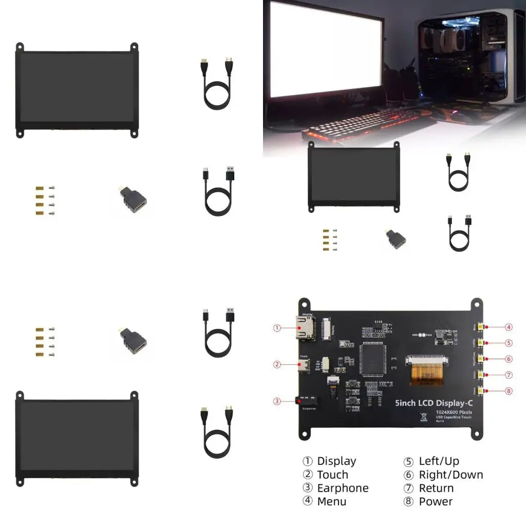 

Портативный 5 -дюймовый трогательный экранный монитор 1024x600 Easy Installation HDTV Адаптер для аксессуаров для разработки 3B+