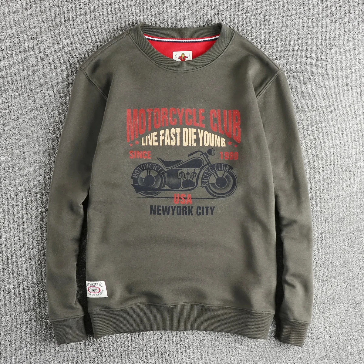 Vintage motorcycle element pattern wool circle cotton round neck hoodie men spring and autumn all set casual long sleeve shirt a