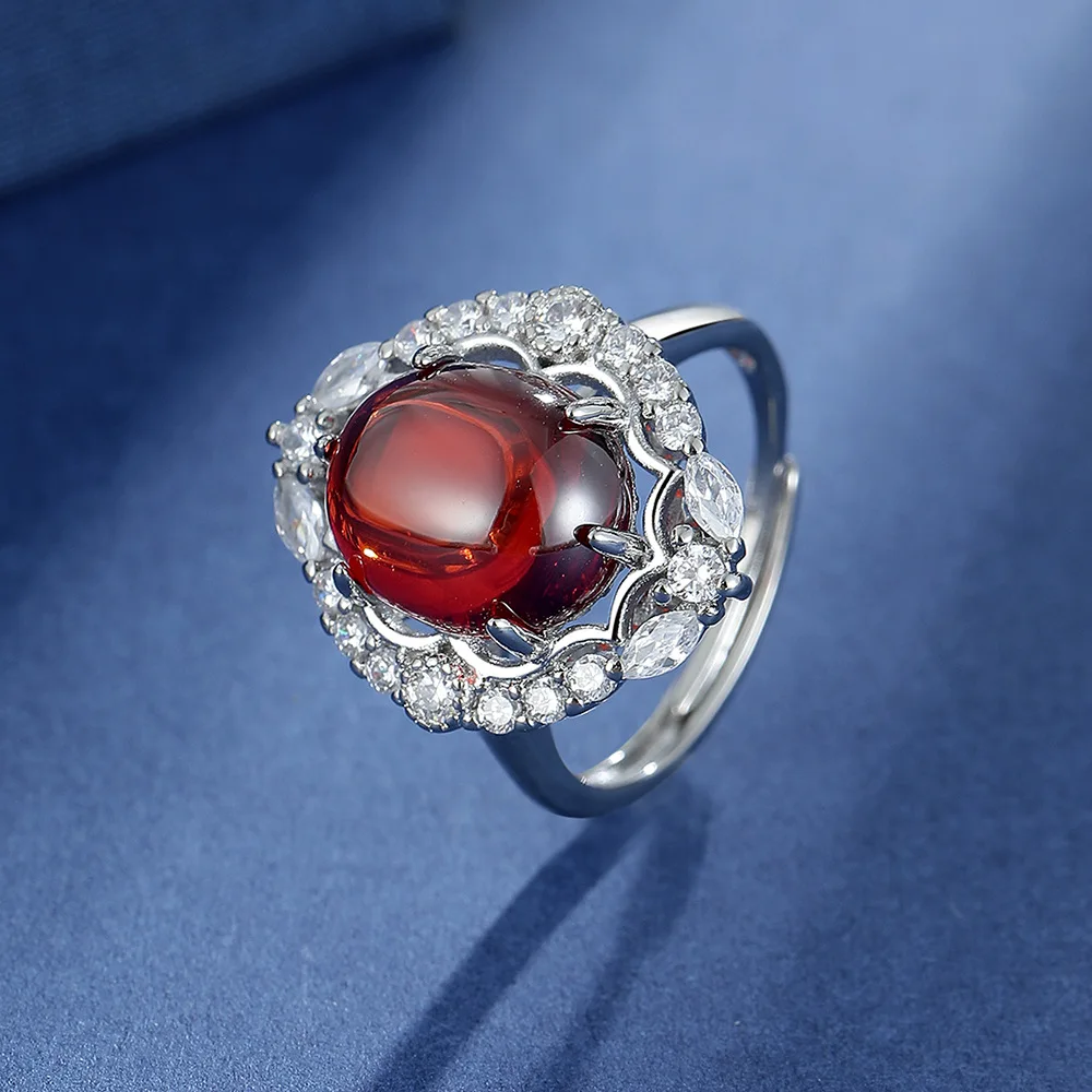 

Круглое кольцо из стерлингового серебра 925 пробы с натуральным гранатом и красным рубином для женщин, модное роскошное ювелирное изделие с драгоценными камнями, эффектный подарок на годовщину