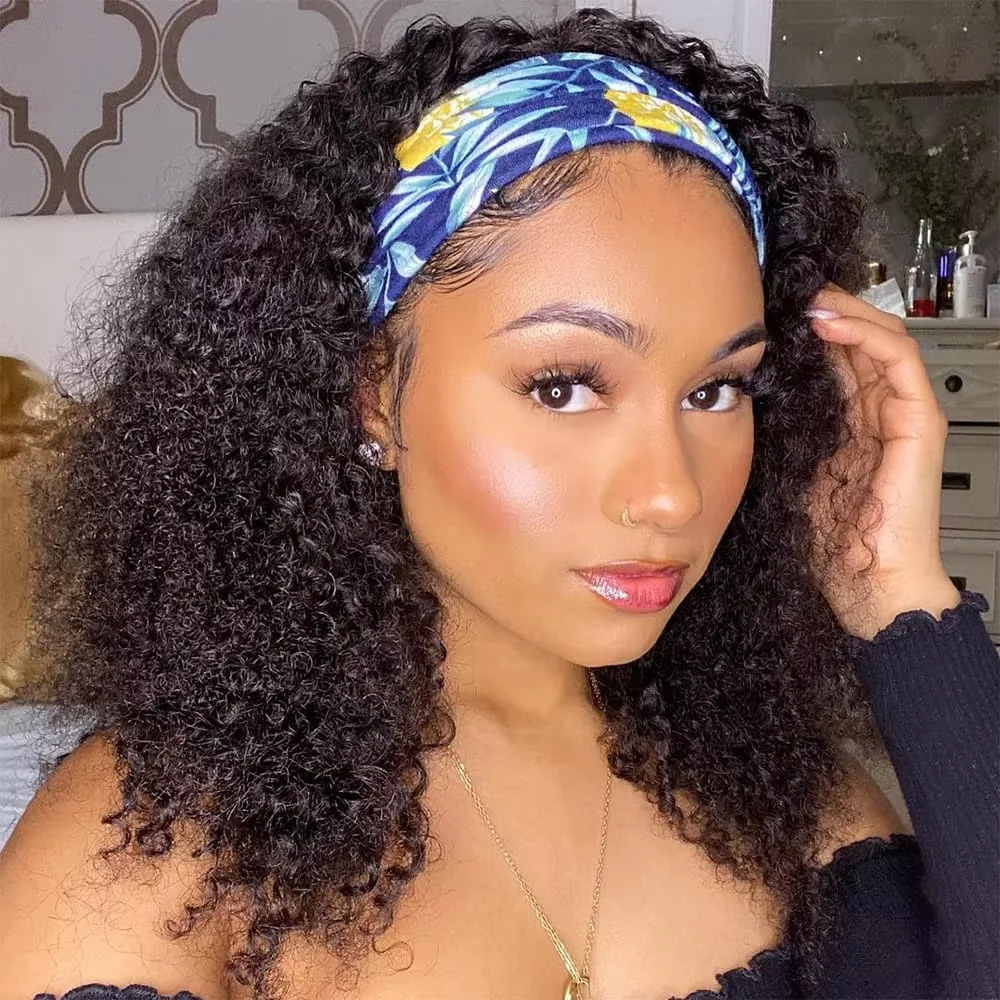 

Kinky Curly Half Wig Glueless Half Wig With Drawstring Seamless Clip Curly Half Wig Human Hair Half Wigs For Black Women