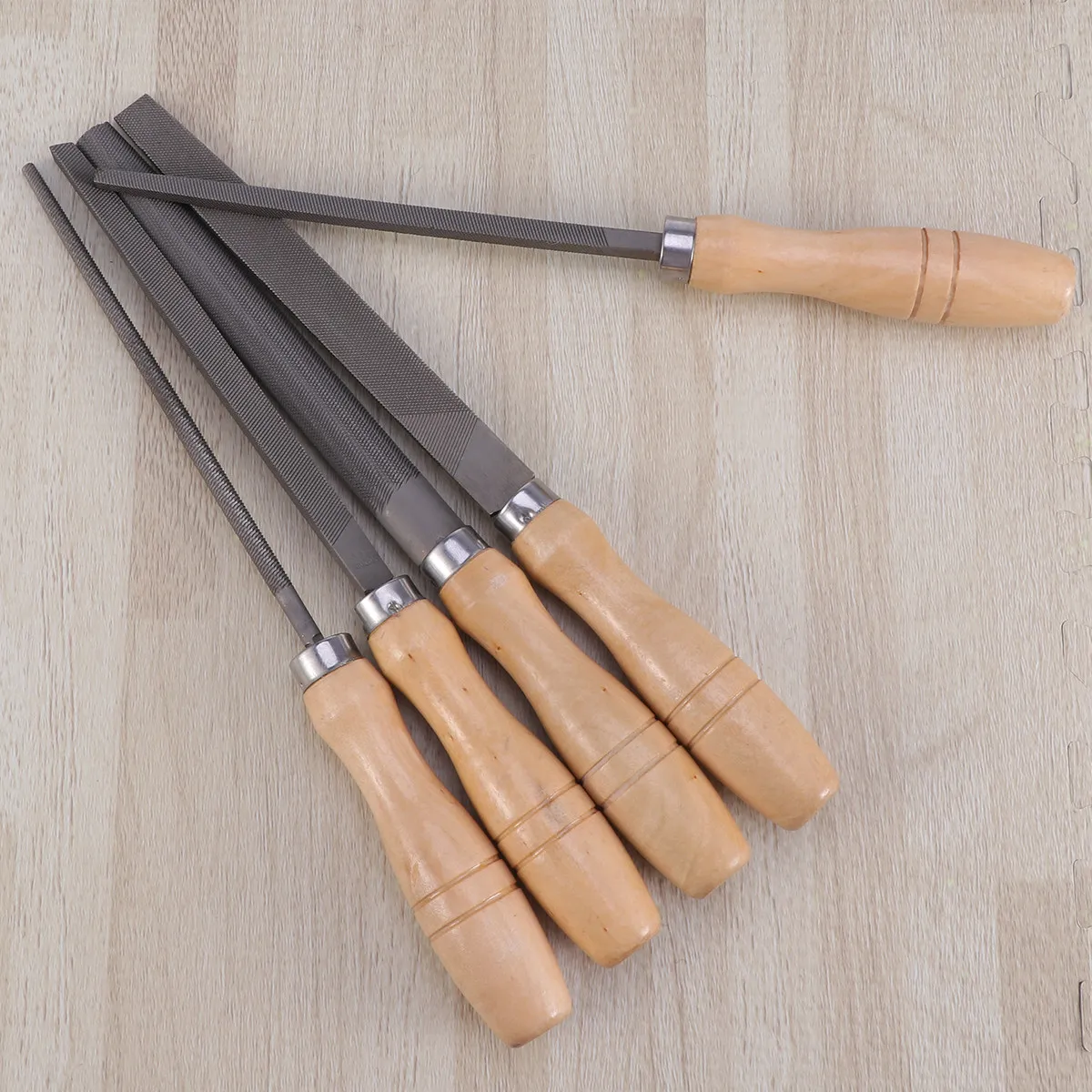 5Pcs Steel File Set High Carbon Steel Files Wooden Handle Multipurpose Rasp Files for Metal Wood Plastic Deburring Trimming