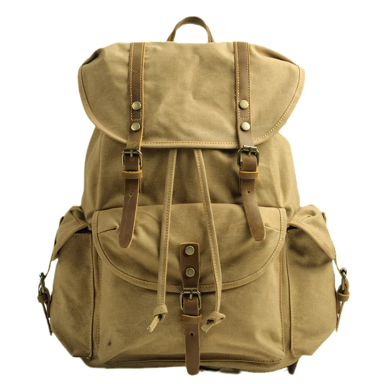 Retro World War II Canvas Backpack Casual Outdoor Camping Men's Bag Travel Bookbag Foldable Waterproof No Cushioning