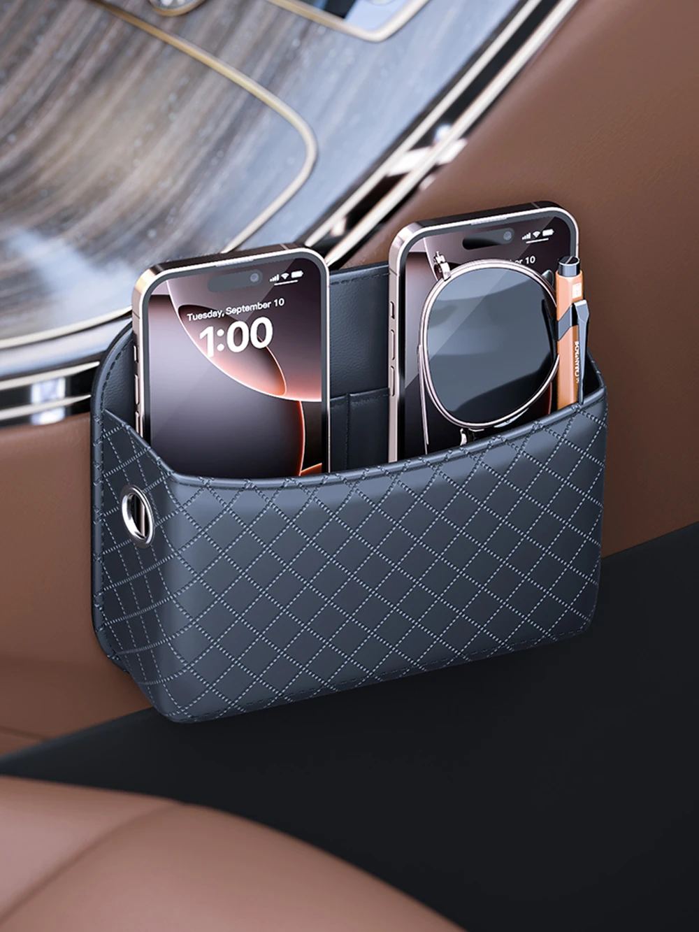 PU Leather Car Pocket Organizer - Universal Car Storage Bag for Phone, Keys, Glasses, and Documents | Car Organizer Accessories
