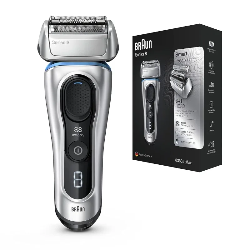 Braun Series 8 8330s Next Generation, Electric Shaver for Men, Rechargeable and Cordless Razor, Silver, Fabric Travel Case