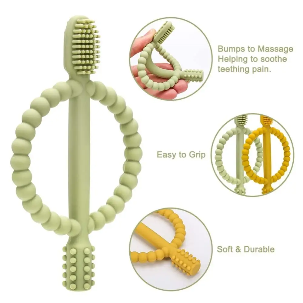 Massaggiagengive per bambini in silicone premium per uso alimentare, senza BPA, manico facile da tenere, giocattoli da masticare, massaggio strutturato, gengive, dentizione, giocattoli da viaggio