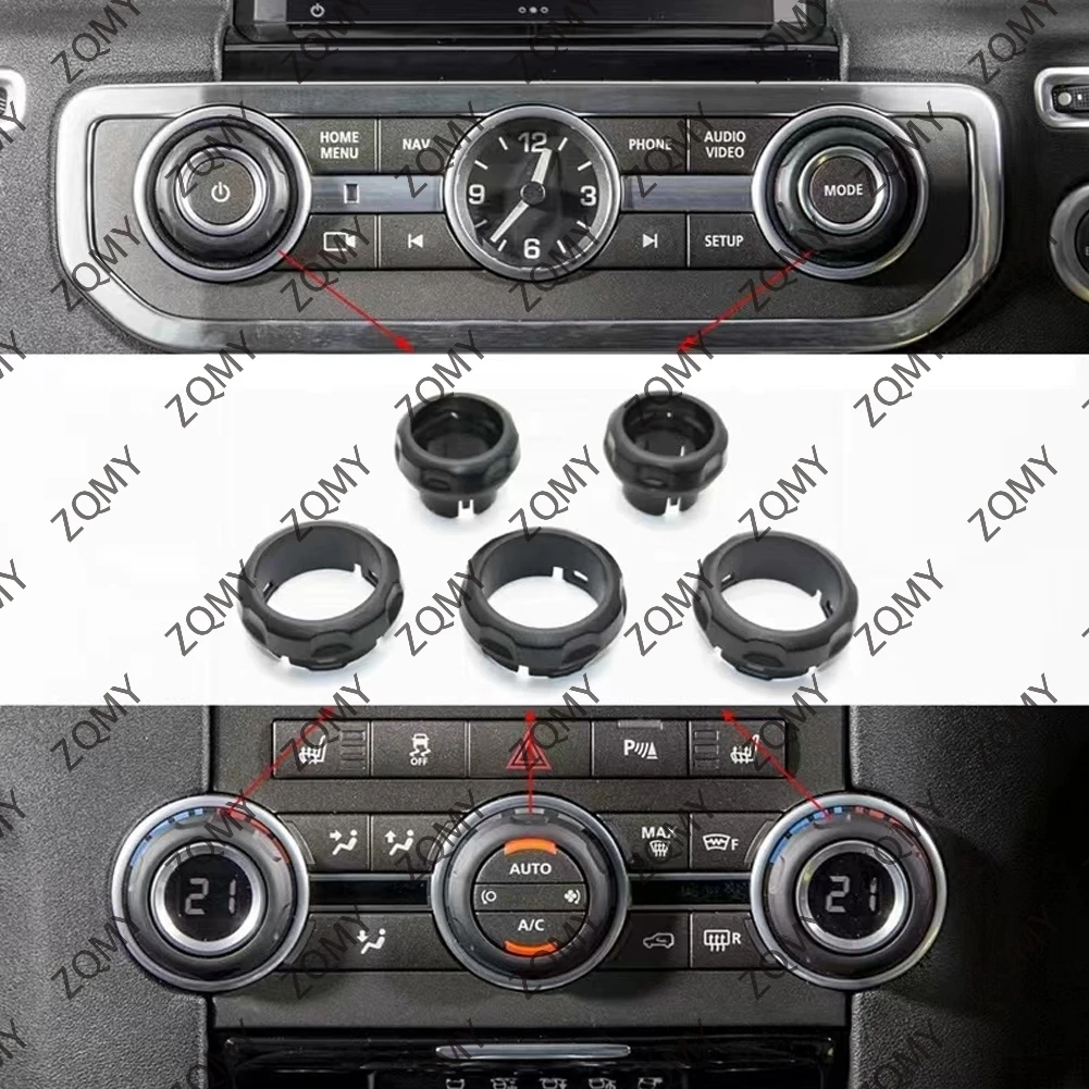 5Pcs Car Air Condition Control Volume Knob ABS Cover For Land Rover Discovery 4 2009-2016 & Range Rover Sport 2006-2013