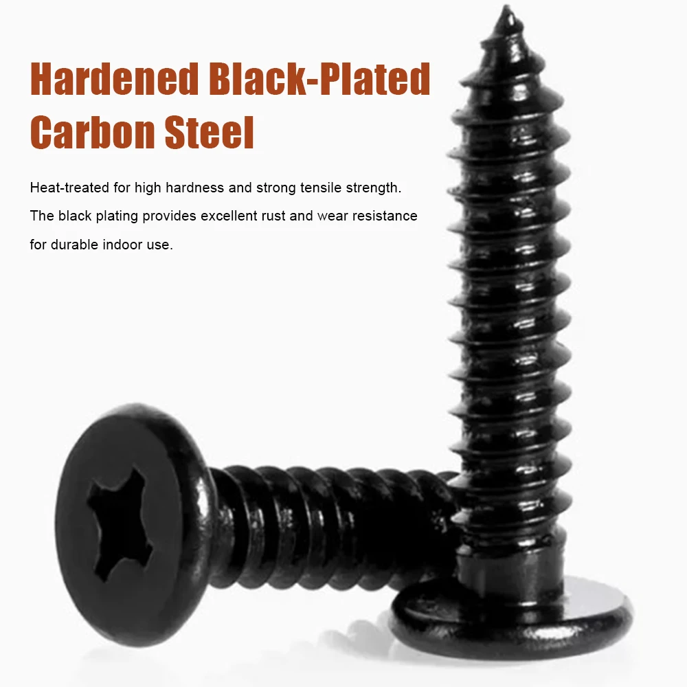 M1.2 M1.4 M2 M3 M4 M5 Cross Ultra Thin Head Flat Wafer Head Self-tapping Screw Black Carbon Steel Phillips Super Low Wood Screw
