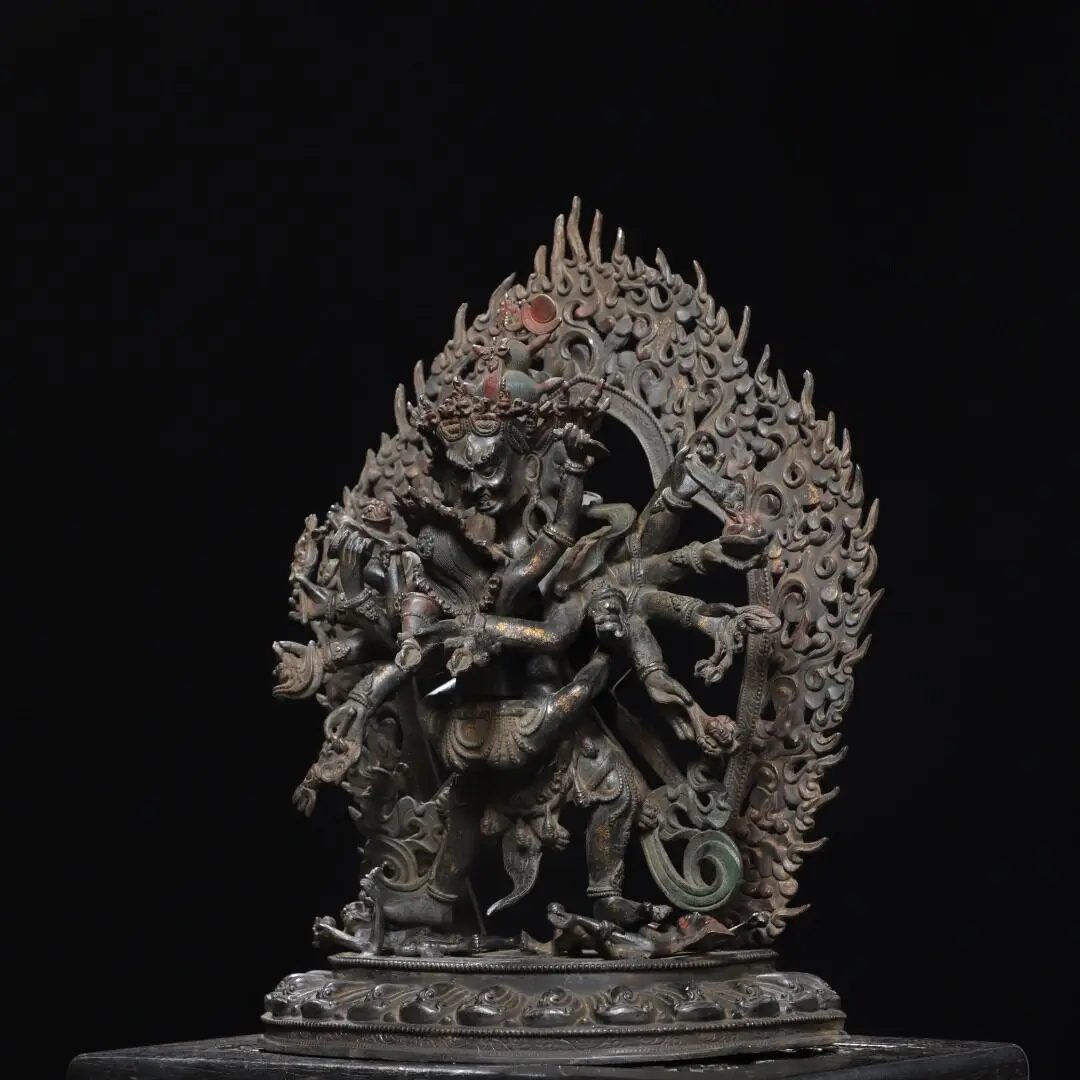 Chakrasamvara Dharmapala Statue Pure Copper Antique Gold Finish Tibetan Tantric Home Altar Decorative Figurine