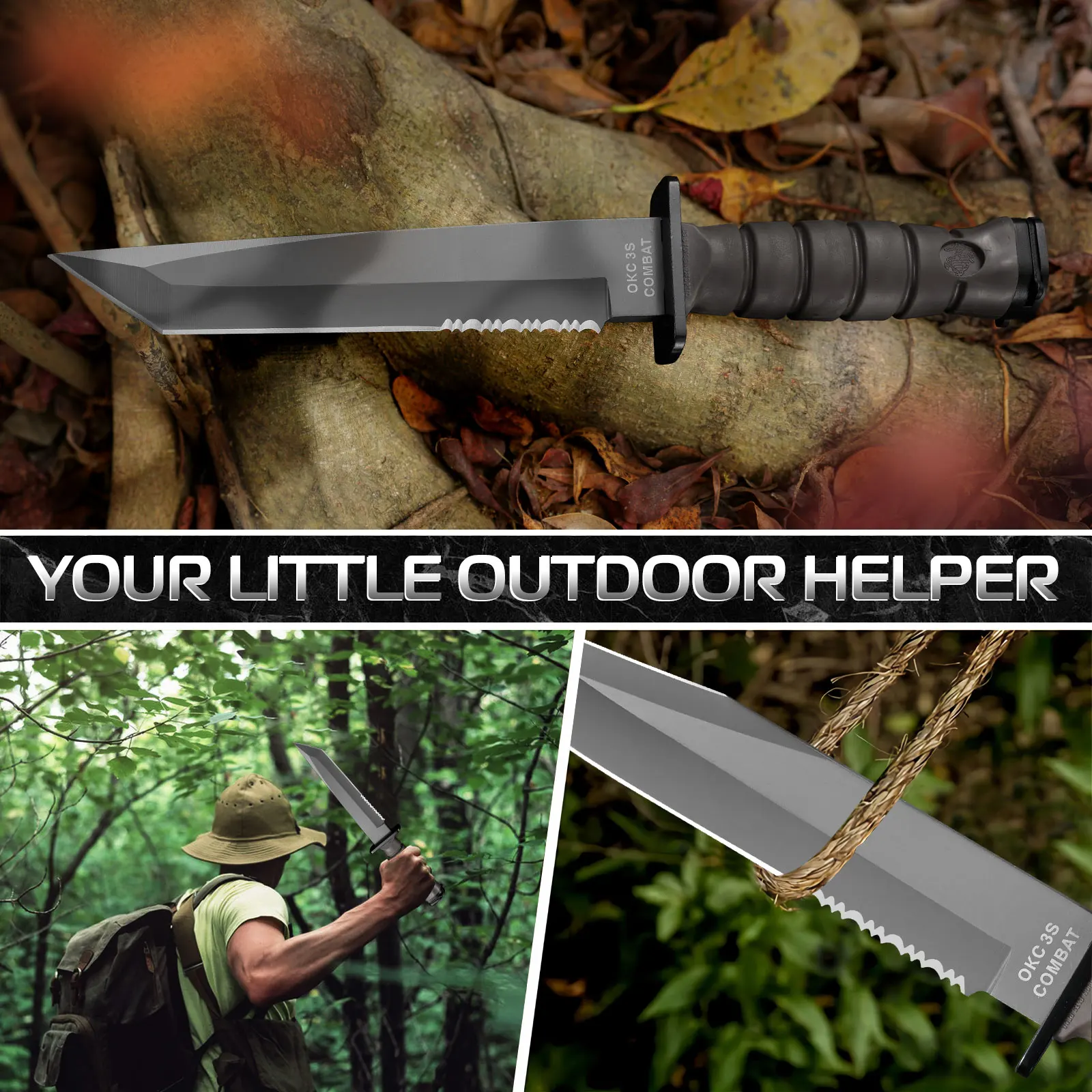 Outdoor Military Tactical Knife, EDC Fixed Blade, Self-Defense, Suitable for Outdoor Adventure, Survival Knife