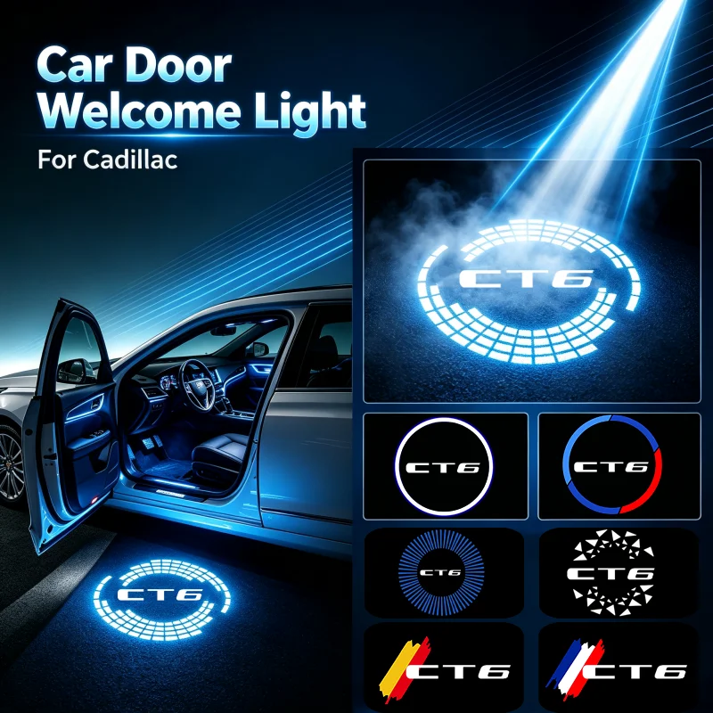 2PCS HD Ghost Emblem Shadow LED Car Door Courtesy Projector Welcome Lamps For Cadillac CT6 2016‑2023 Interior Mod Decor Parts