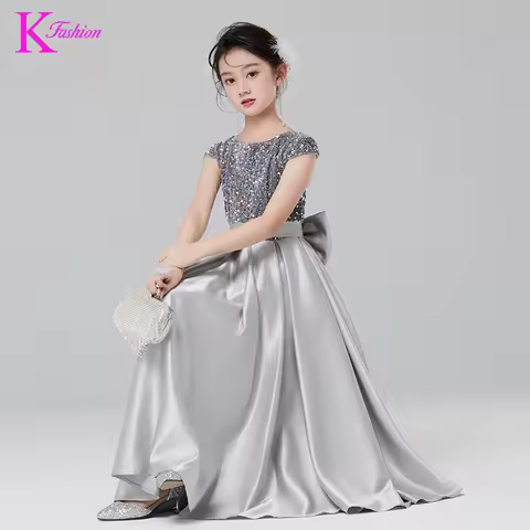 Children's Formal Dress Girls High-end Princess Dress Short Sleeve Party Girl Performance Wear First Birthday Evening Clothing