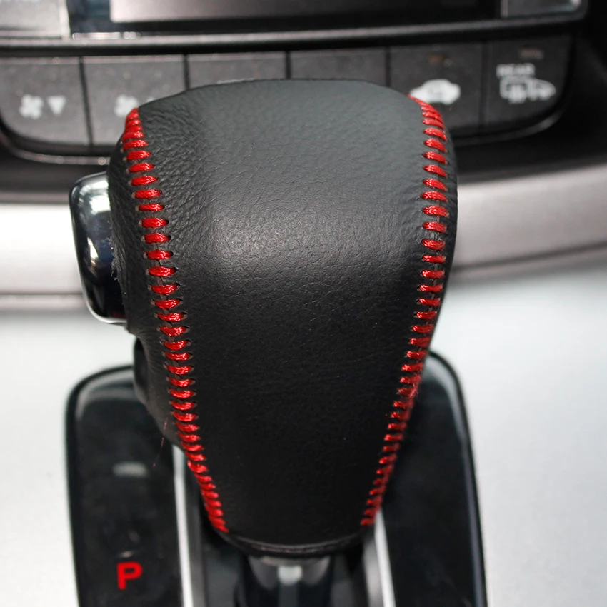 Black Genuine Leather Soft Hand-stitched Car Gear Shift Knob Covers for Honda CRV CR-V 2012 2013 2014 Automatic