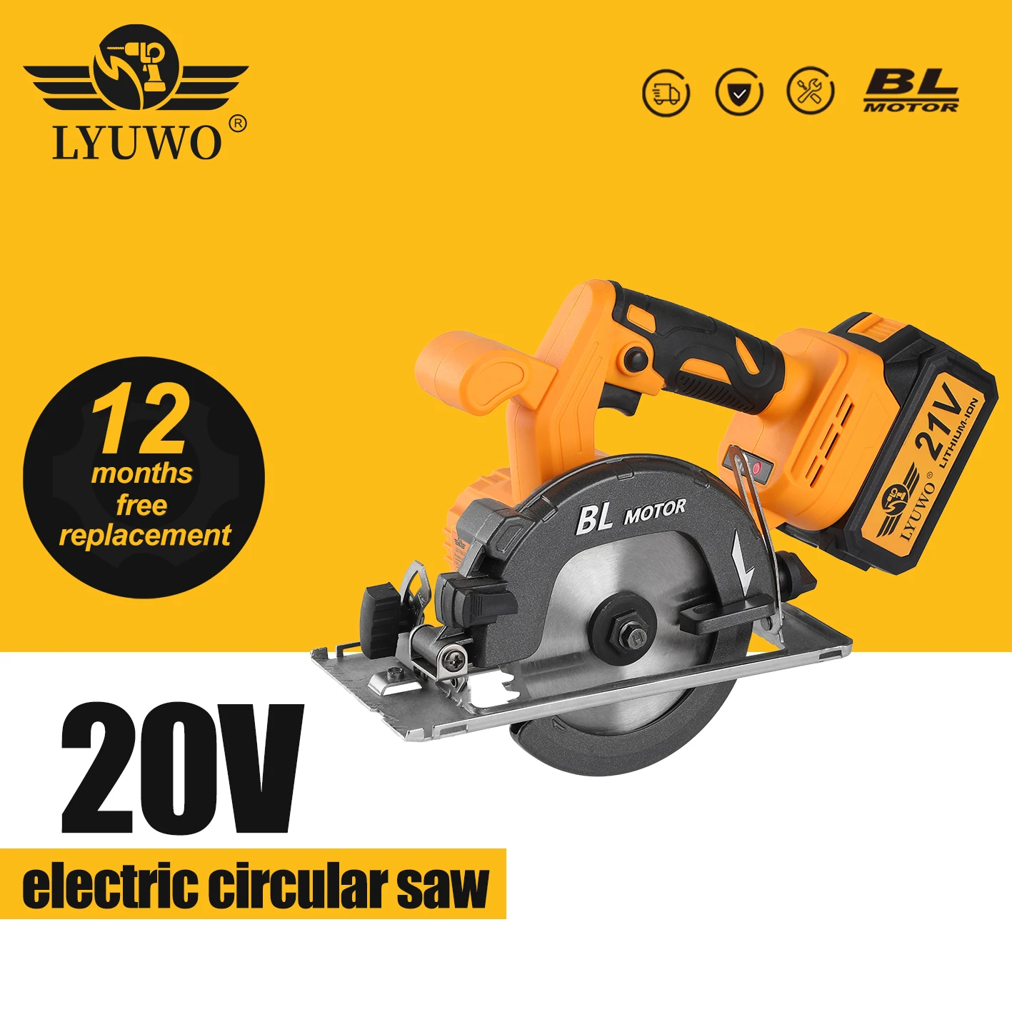 LYUWO Electric Circular Saw Universal Lithium Electric Saw Woodworking Specialized Charging Electric Saw Circular Saw Hand Push