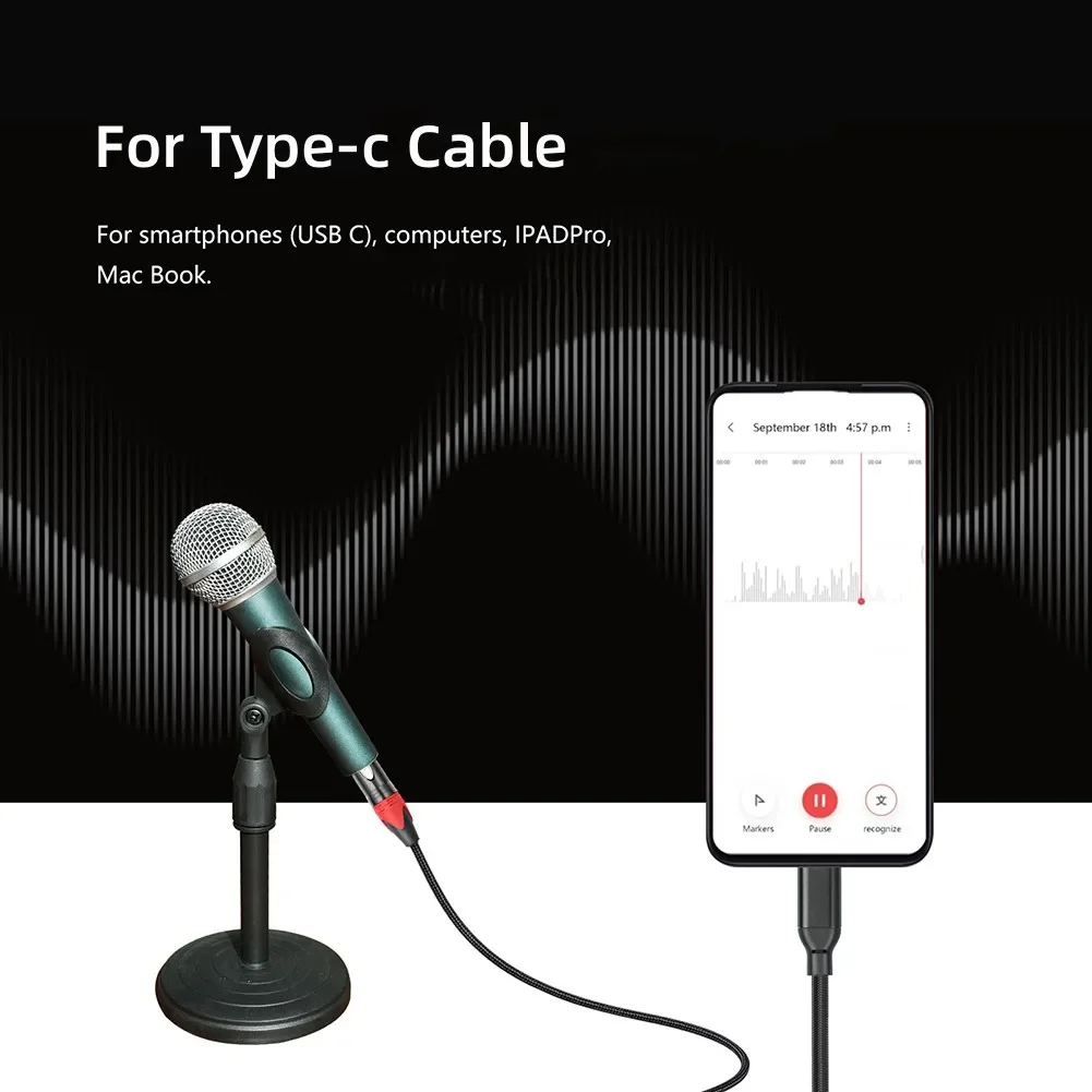 Mobile Microphone Recording Cable USB C Mic Link Converter Cable For Canon Female XLR Connection Microphone Recording Cable