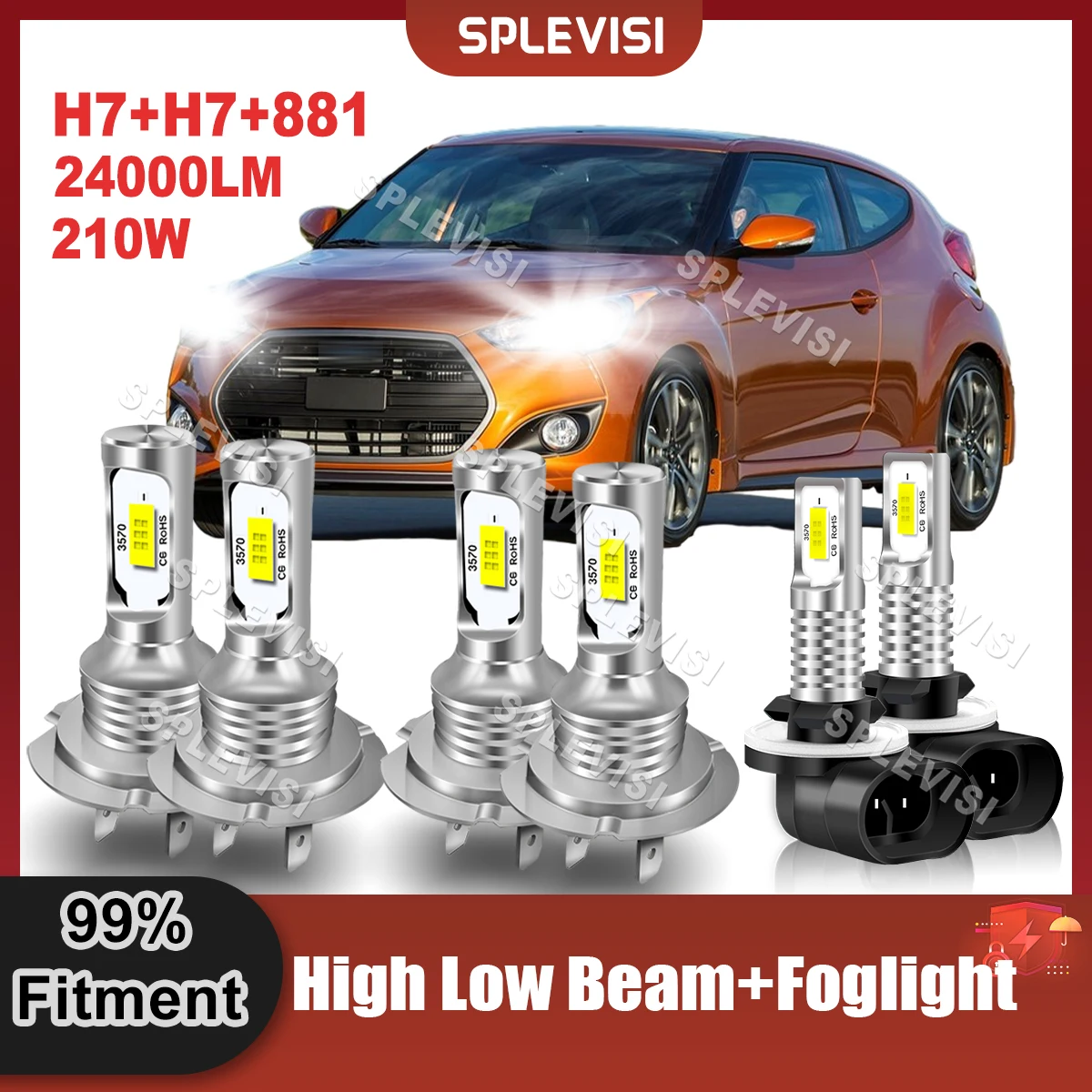 

12x CSP Chips LED Headlight H7 High Beam H7 Low Beam 881 Foglamp Combo Kit For Hyundai Veloster 2012 2013 2014 2015 2016 2017