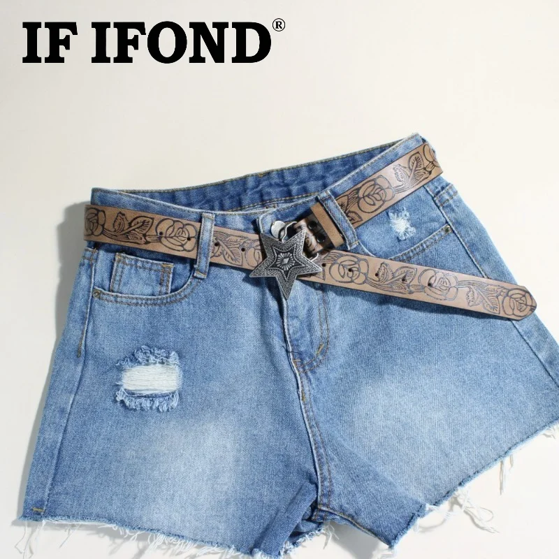 IF IFOND American Retro Western-Style Star-Embossed Belt Korean-Style Niche Design Y2K Girly Brown Women’s Leather Belt