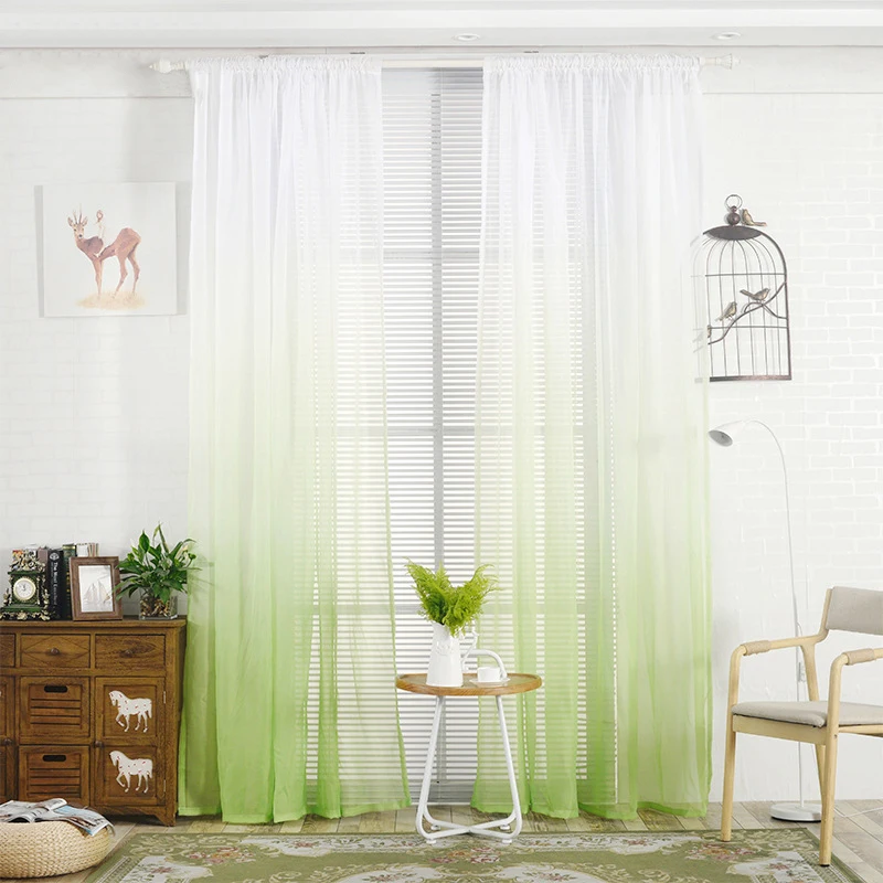 Modern Gradient Tulle Window Curtains For Living Room 3D Color Organza Yarn Sheer Voile Curtain For Bedroom Kitchen Drape Decor