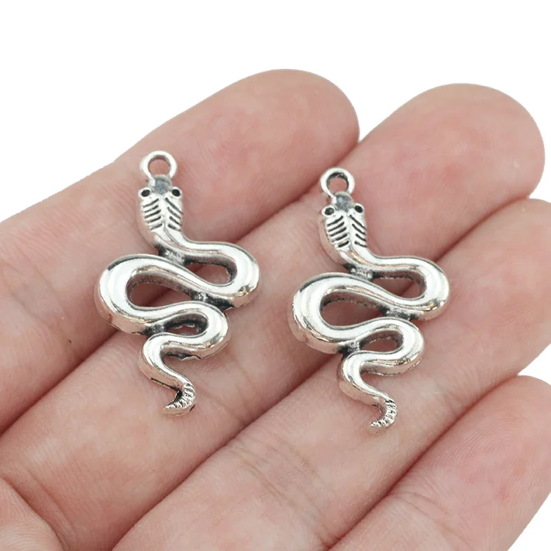 10 Pieces 18*30 mm Newest Style Antique Silver Color Snake Wicca Charms Pendant  Keychain For DIY Jewelry Making