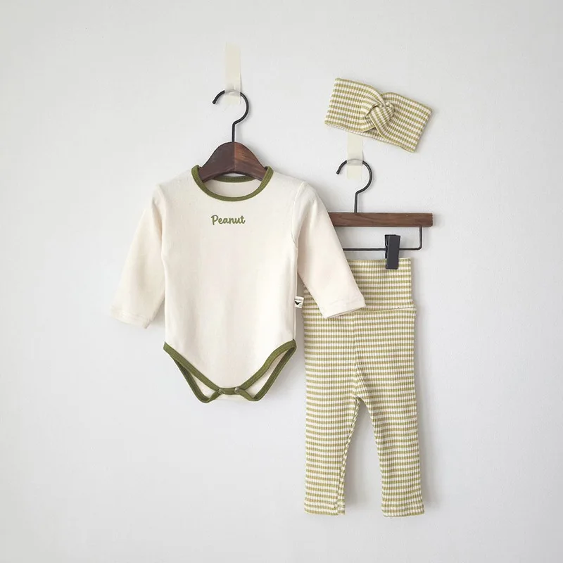 2026 Spring New Baby Long Sleeve Home Clothes Set Infant Boy Girl Letter Bodysuit + Leggings + Hat 3pcs Suit Toddler Outfits