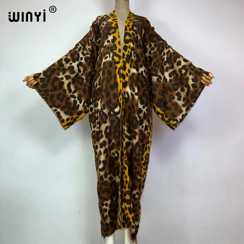 

WINYI winter coat for women new Leopard print tassels Luxury Fur Loose OverCoat Thick Warm long down coat Europe cardigan jacket