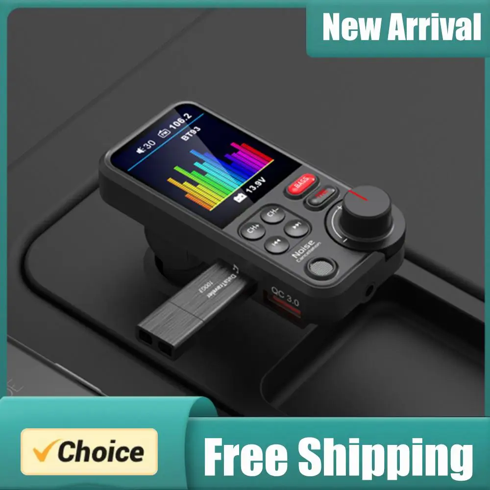1.8 Inch Wireless Bluetooth-Compatible FM Transmitter QC3.0 Charging MP3 Player Handsfree Car Radio Car Charger Adapter