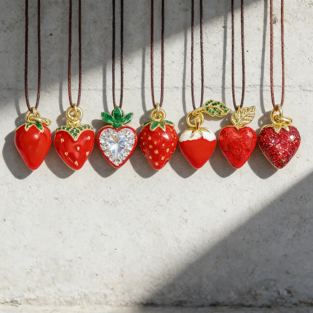 4Pcs Pendants Strawberry Charms Alloy Enamel Gold Plated Accessories for Diy Jewelry Making Necklace Bracelet Craft Men Women