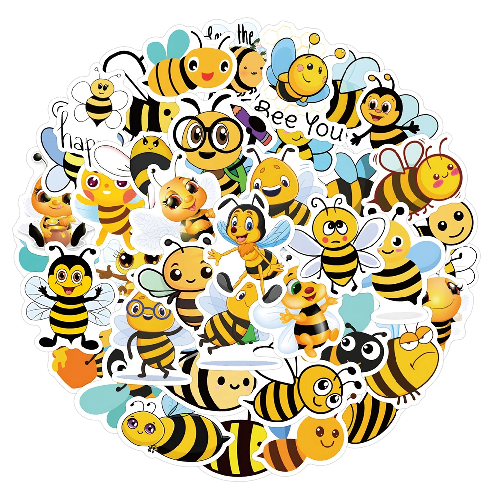 10/30/60PCS Kawaii Bee Stickers Cute Cartoon Insect Decals Decoration For Skateboard Laptop Luggage Phone Bike Car Kids DIY Toys