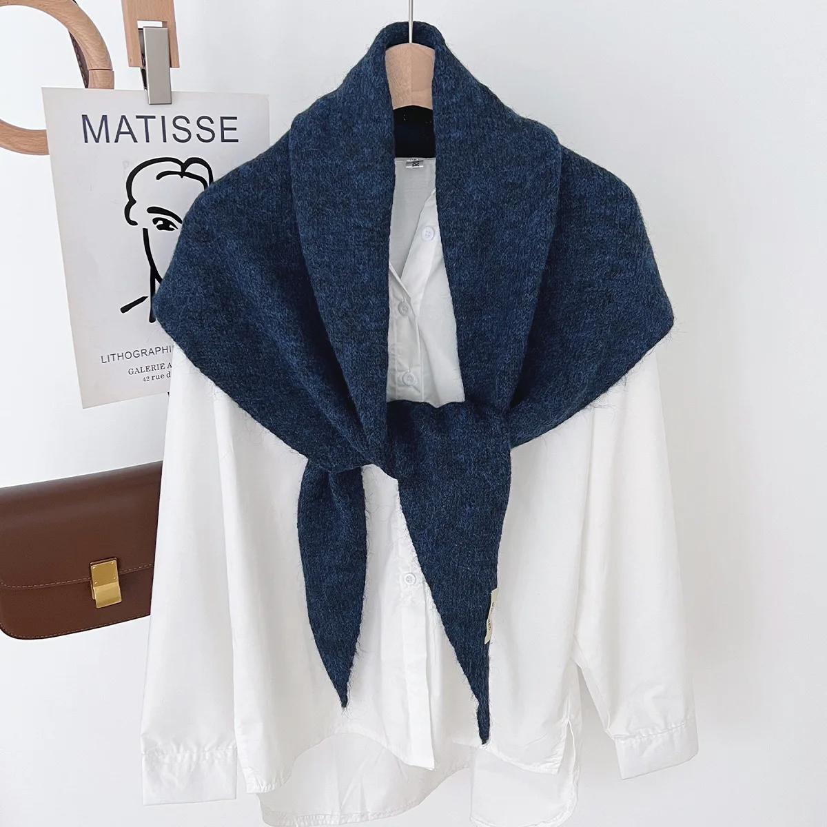 Wool Winter Scarf For Women Warm triangle Knit Scarves Hijab Solid Lady Shawl Wrap Female Pashmina Bandana Head Scarfs New image 5