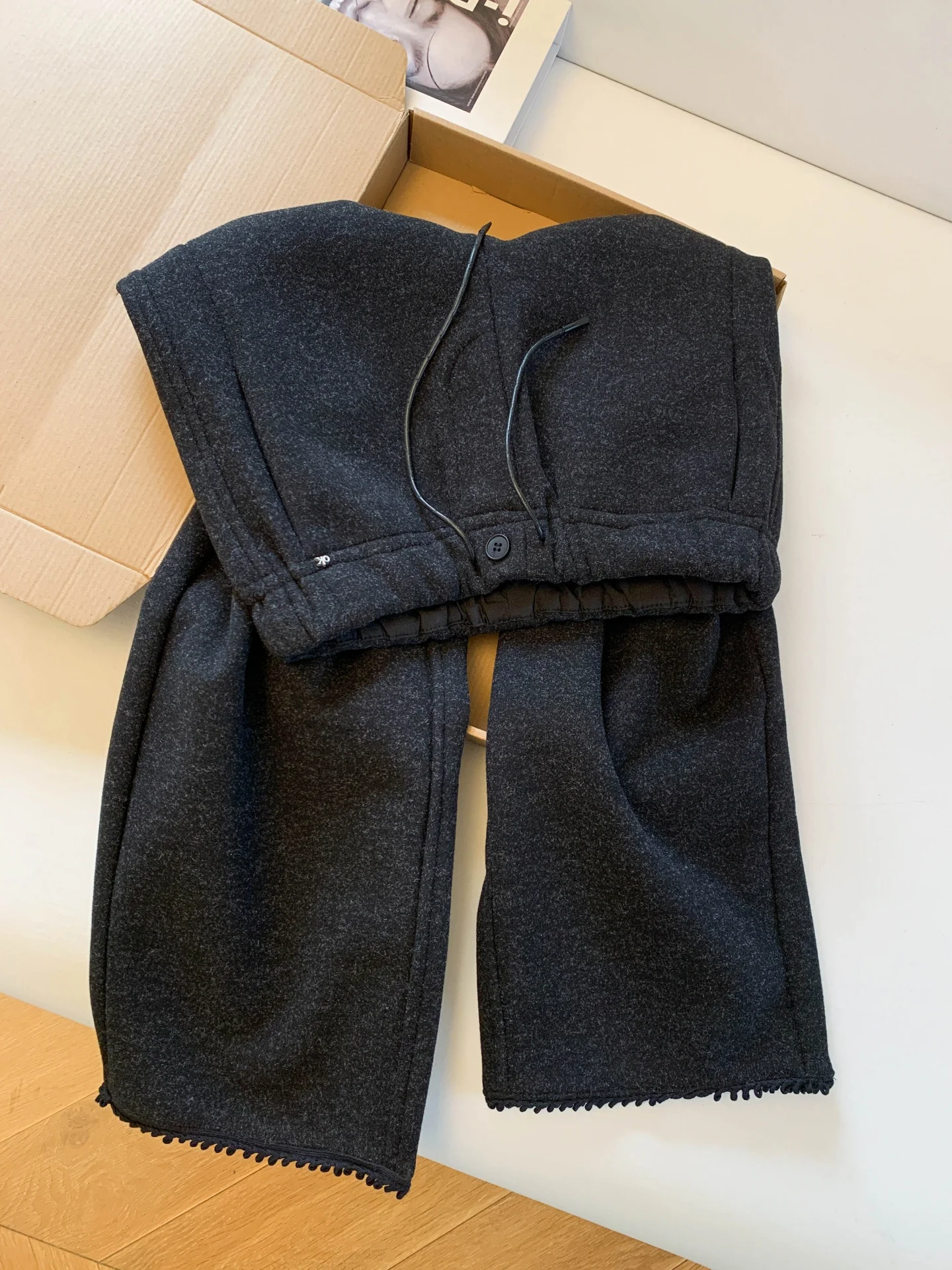 

Thiened Fce Lined Wide Leg Nine Tube Pants Women's Winter Loose plus Size Small Figure Friendly High Waist Korean Sle