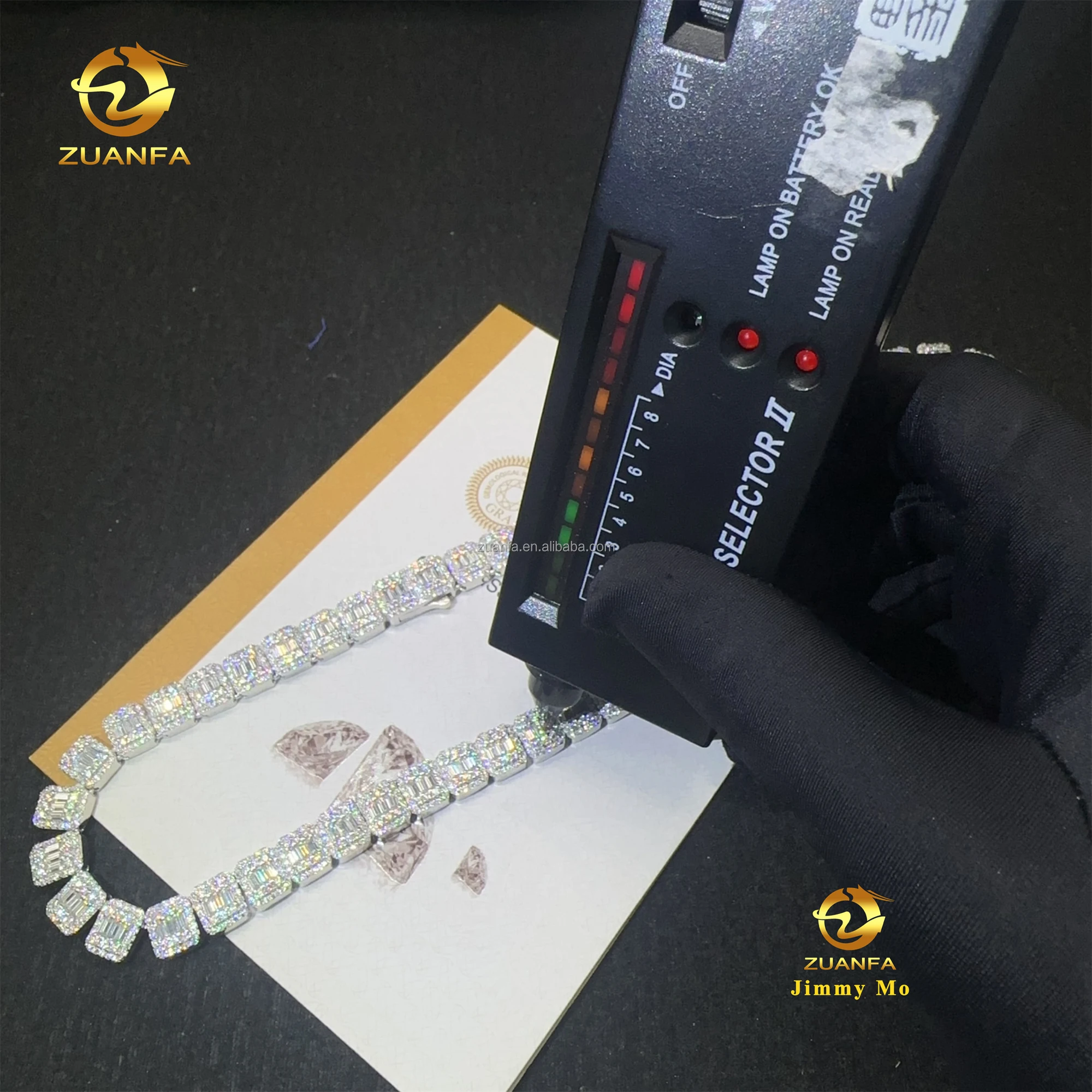 Hip Personalized Hop Style Jewelry Iced Out 925 Solid Silver Rhodium Plated Baguette Moissanite Cluster Tennis Chain Men.