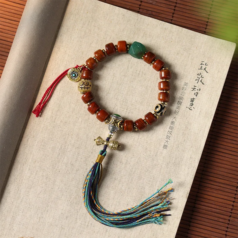 

Tibetan-style Bull Bone Straight Cut Barrel Beads Bracelets Hand-held Ethnic-style Hand-woven Tassel Hand-twisted Hand String