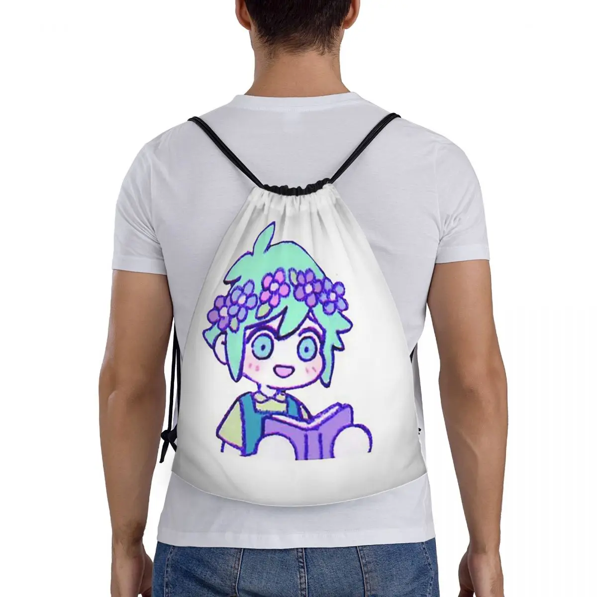 Cute Basil Omori Emote Backpacks Fashion Drawstring Bundle Pocket Shoes Bag Book Bags for Man Woman Students