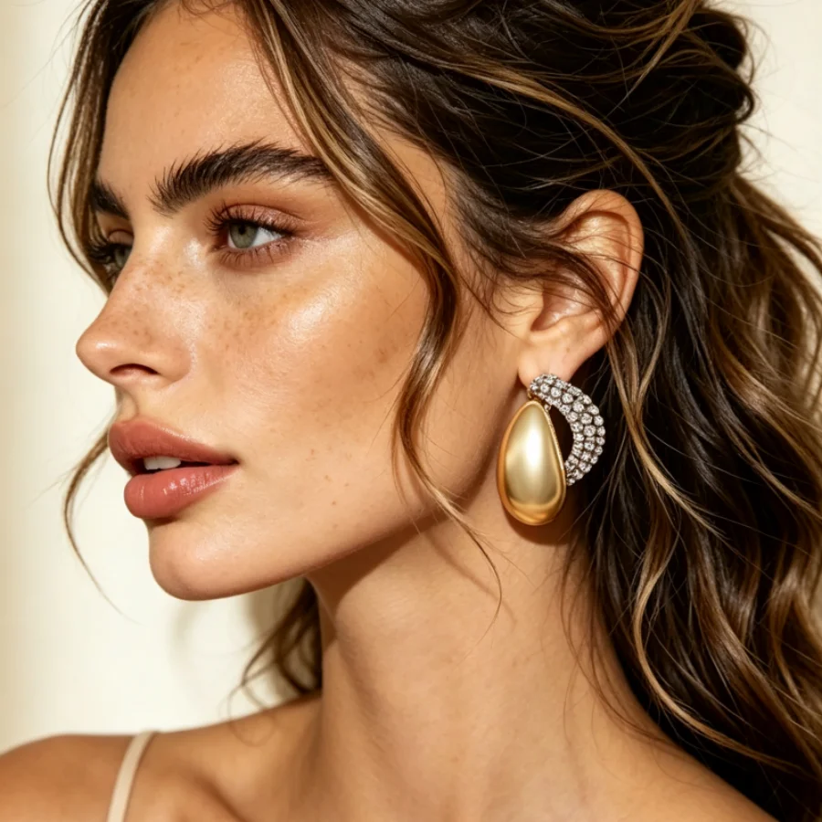 Vintage Chunky Rhinestone Stud Earrings Retro Statement Ear Jewelry For Women