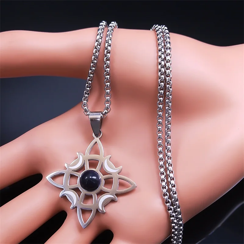 Wicca Witch Knot Moon Necklace for Women Men Silver Color Stainless Steel Witchcraft Protection Amulet Jewelry nudo de bruja