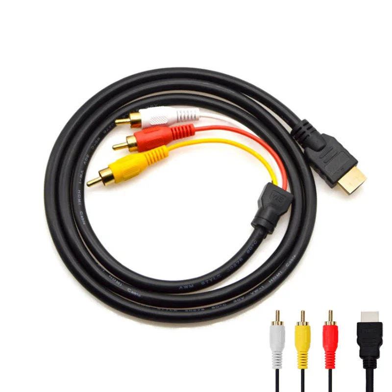 1.5M 5FT HDMI-Compatible Av Male To 3 rca Conversion TV Set-Box DV DVD Audio Video Cable to 3rca  Digital Wire Converter Adapter