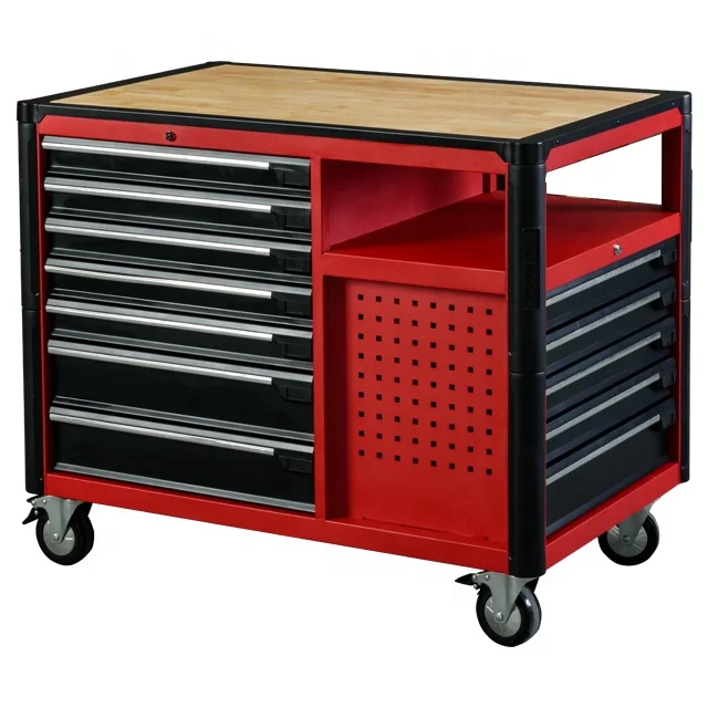 for·12-Drawer Heavy Duty Steel Roller Cabinet Multi-Functional Workbench with Oak Worktop for Garage & Workshop Customizable#