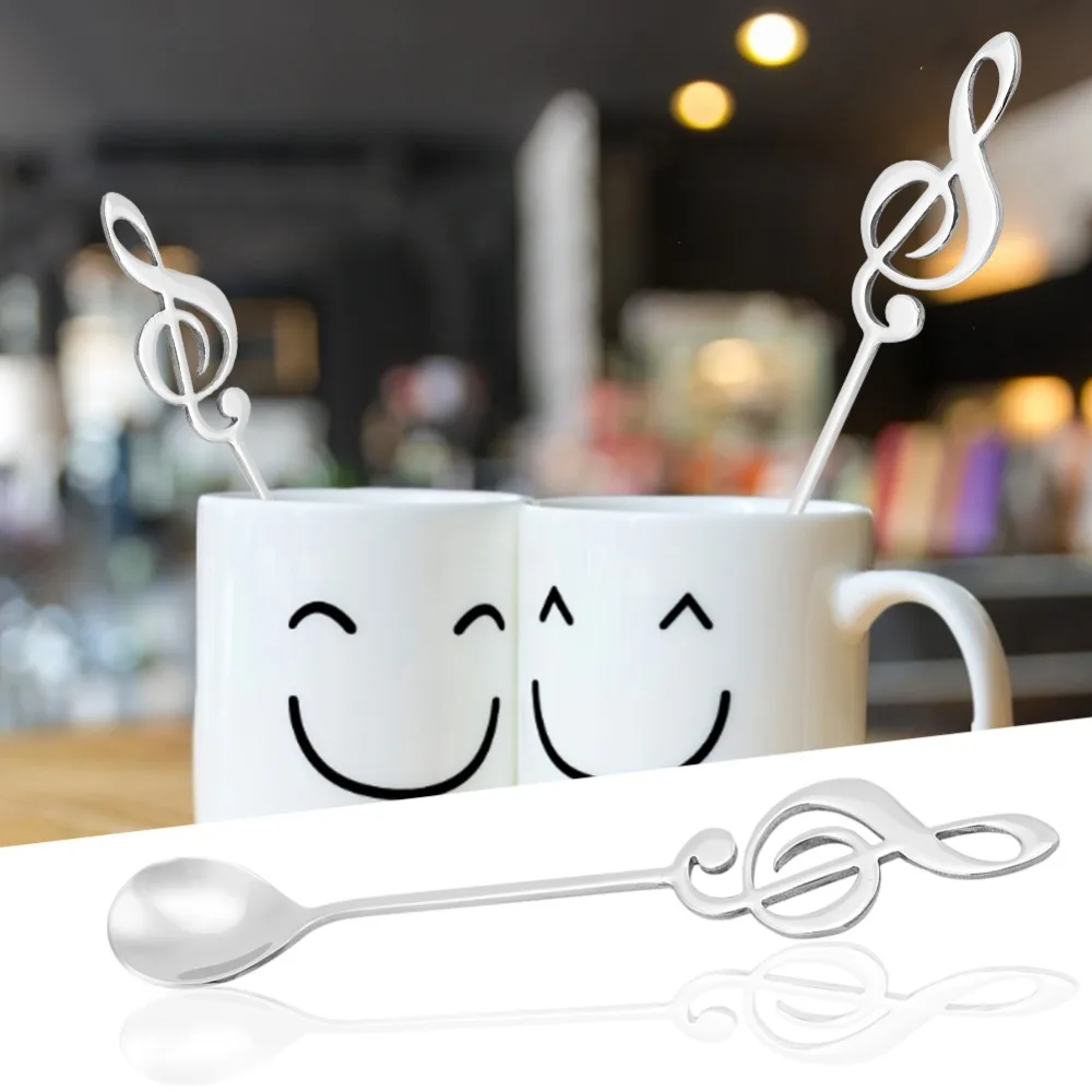 5Pcs Rustless Steel Stainless Steel Spoon Polished Small Size Build Stirring Spoon Practical Musical Note Shape Coffee Spoon