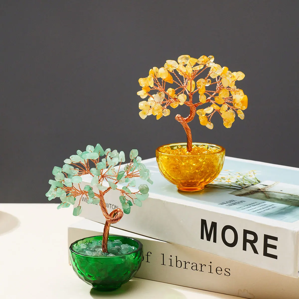 1 قطعة شجرة كريستال طبيعية حجر الطاقة وشجرة المال الكريستال الأسلاك النحاسية ملفوفة أواني الزهور الملونة أشجار اليوغا فنغ شوي