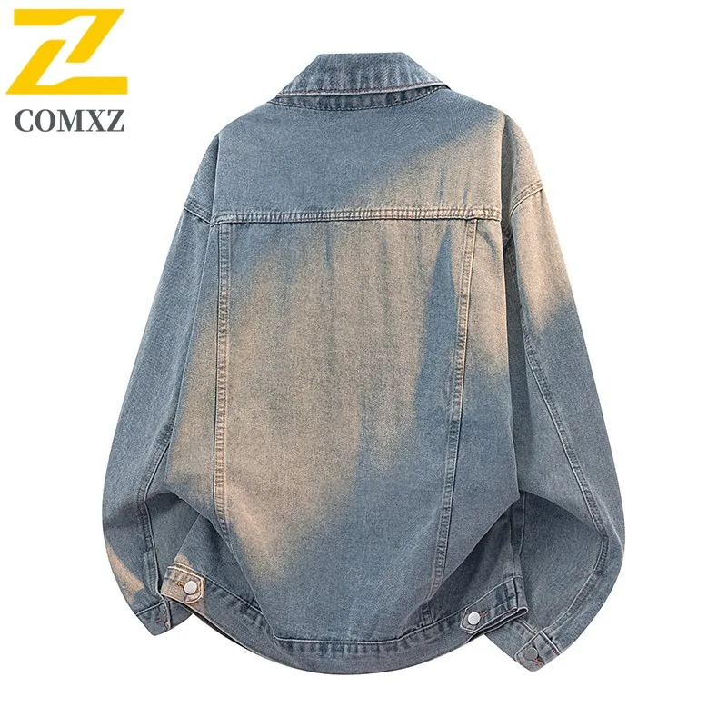 

COMXZ Hot Sale Stock Ready Denim Coat Autumn Trendy American Workwear Jacket Men Coat Men New Loose Versatile Casual Top JK2130
