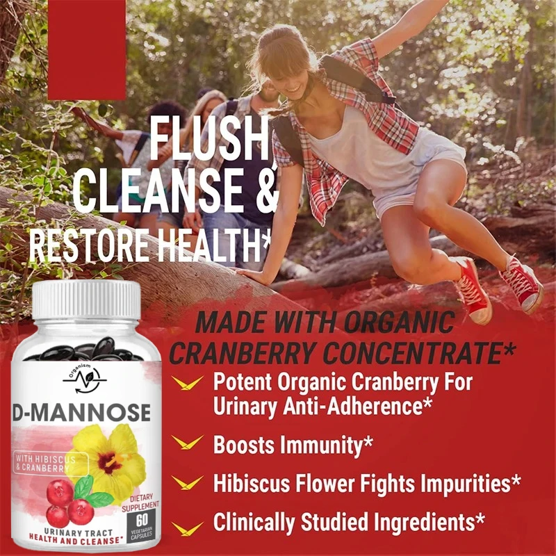 تركيبة صحية على شكل حرف D. مسحوق فاكهة التوت البري العضوي والكركديه. المثانة الصحية، التطهير الطبيعي. 60 كبسولة