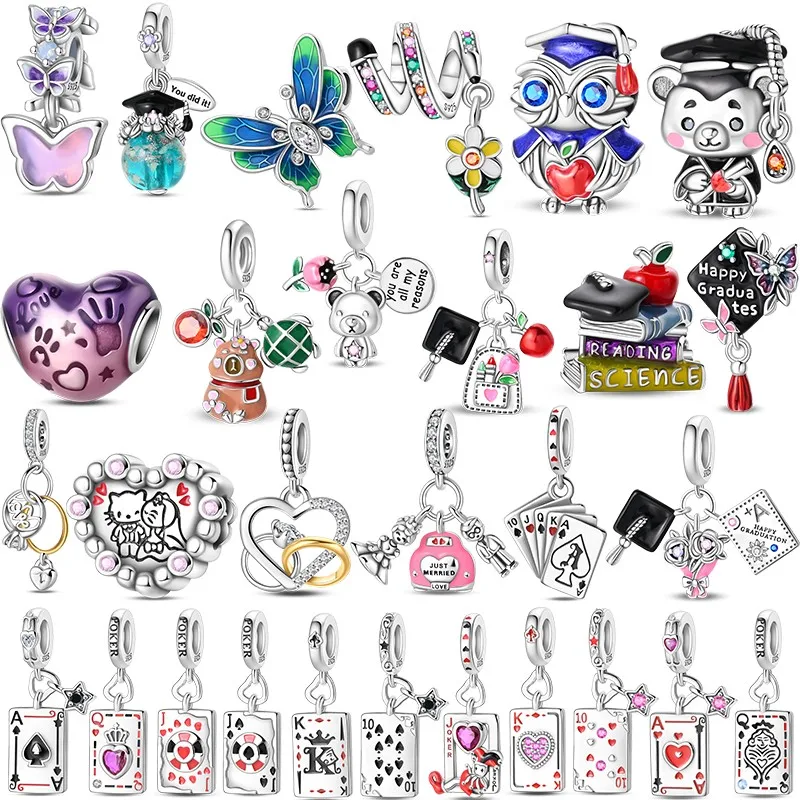 

S925 sterling silver original charm beads playing cards women jewelry suitable Fit bracelet DIY making fine