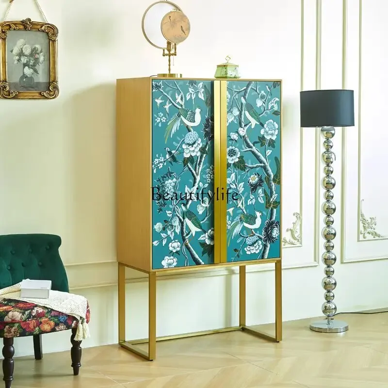 

01New Chinese light luxury painted metal entrance shoe cabinet decorative storage side cabinet