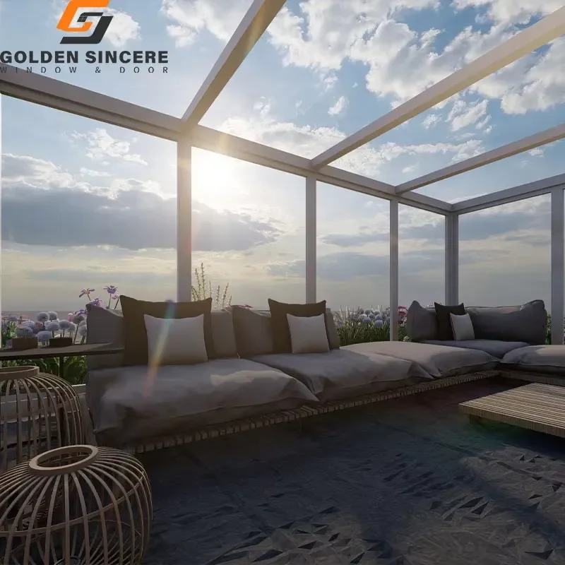 Customized Modern Single Aluminum Winter Garden Conservatory Veranda Greenhouse Glass House Soundproof Prefab Glass Villa for
