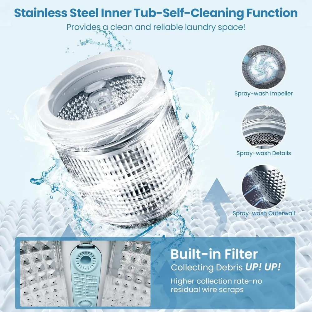 Портативная стиральная машина, портативная стиральная машина емкостью 20 фунтов со сливным насосом, 4 программы стирки, 4 уровня воды, 3 температуры воды