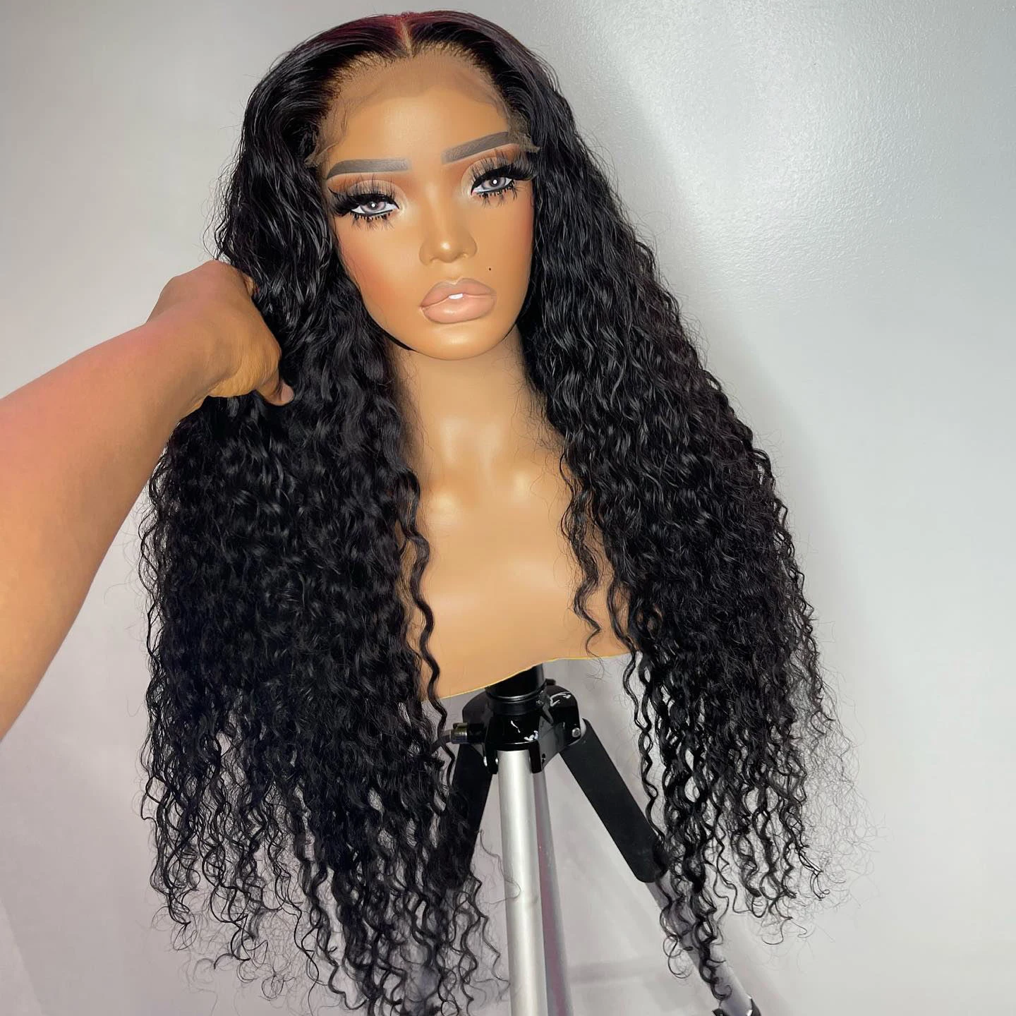 26" Long Curly Wig 30% Human Hair Synthetic Lace Front Wig Natural Color Loose Cury Lace Front Wig Heat Friendly Fiber 180%