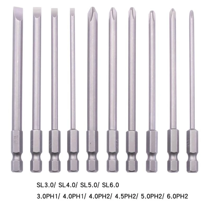 Y1AD Comprehensive Professional 10 Piece Long Screwdriver Bit Head Set 100mm For Efficient Repairs Electric Tool Accessories