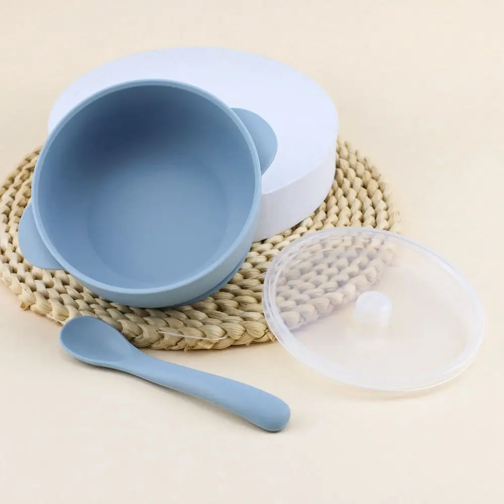 

Миска с крышкой, набор ложек, детская присоска, обеденная миска, прочная нескользящая детская силиконовая присоска, прочная посуда для кормления 400 мл